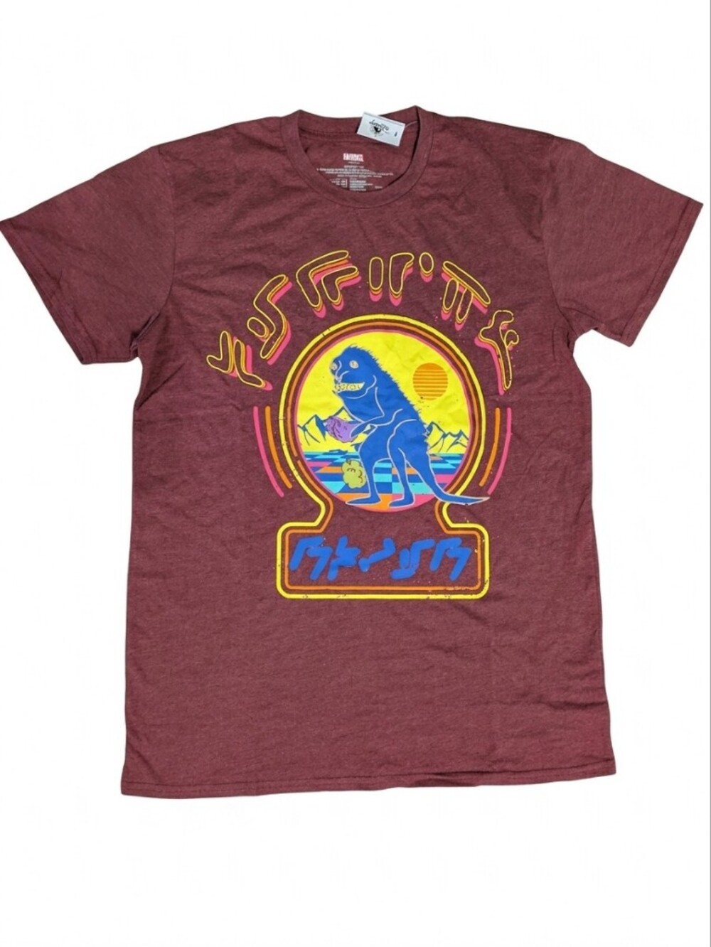 Disney Parks Marvel Mens L Large TShirt Maroon Graphic Katakana Monster Kaiju